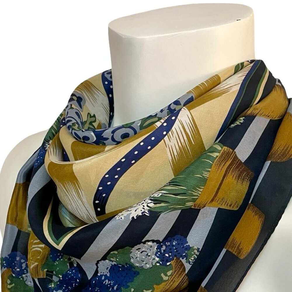 Perry Ellis AMERICA Vintage Silk Scarf Floral Basket Print 30" × 30" - Picture 5 of 9